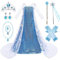 XFOZDM Elsa Kostüm Kinder Prinzessin Kleid Mädchen Eiskönigin Elsa Kostüm Kleid Karneval Schnee Prinzessin Halloween Märchen Verkleiden Party Geburtstag Blau Lila Ballkleid Hochzeit,A-140