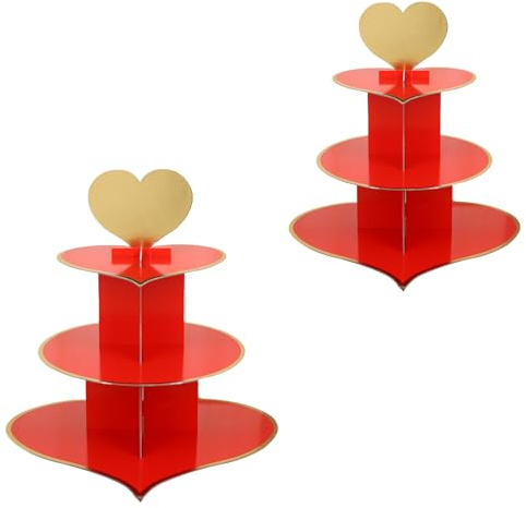 KINMRIS 2 Pack Cupcake Stand 3-Tier Rounded Edge Cake Stand, Cardboard Cake Stand, Birthday Party SUPPLIES TIER 3 Tier (Red Love)