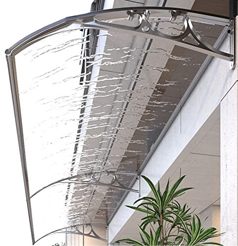 Aluminium Front Door Canopy Window Awning Outdoor Polycarbonate Solid Sheet,Soundproofing Door Awning Porch Awning,Transparent Board + Silver Grey Bracket,Rain Shelter (60x400cm/24