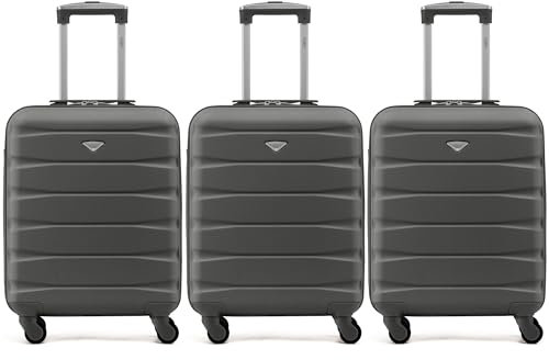 Flight Knight 3er-Pack Leichte 4-Rad-ABS-Hartschalenkoffer Handgepack, zugelassen fur uber 60 Fluggesellschaften, einschließlich easyJet, Jet2 und maximale Große fur Ryanair (Priority) 55 x 40 x 20 cm