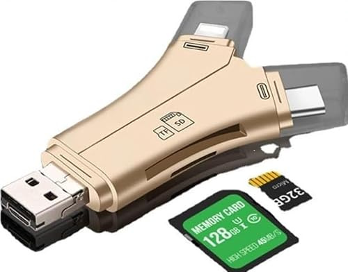 ZHHSUNY Card Reader, 4 in 1 i-Flash Device SD Memory Card Adapter for Cellphone,PC,ECT (Champagne Gold)