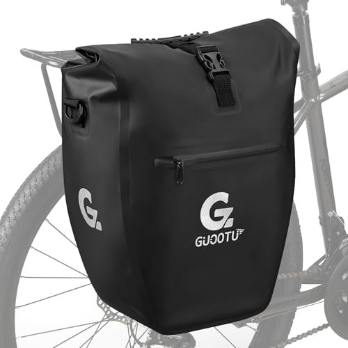 GUOOTU Fahrradtasche für Gepäckträger 24L,aus Tarpaulin Hinten Gepäckträgertasche mit Reflektoren, mit Tragegriff und Schultergurt(Schwarz 24L, Einzeln)