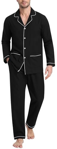 MoFiz Pyjama Homme Hiver en Coton - Ensemble Boutonné à Carreaux avec Manches Longues et Poches - Vêtements de Nuit Chaud