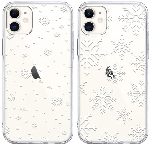 ZhuoFan 2 Stücke Weihnachten Hülle für iPhone 11 Handyhülle - 6,1 Zoll, WeihnachtsMuster Transparent Silikon Hanyhülle mit Ultra Dünnes Weich TPU stoßfeste hülle für iPhone 11, Weihnachtsschneeflocke