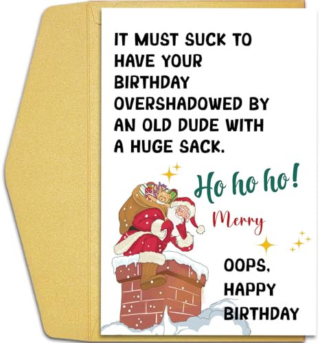 Qiliji Lustige Weihnachts-Geburtstagskarte für Sie und Ihn, lustige Weihnachtsmann-Geburtstagskarte für Jungen und Mädchen, humorvolle Weihnachtskarte für Männer und Frauen