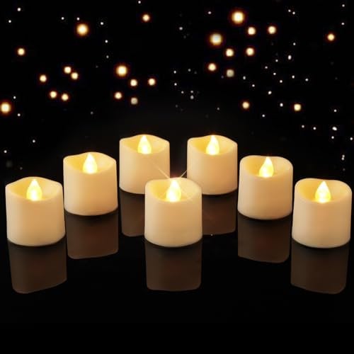 Homemory Bright Flickering Vovite Tea Lights, Battery Operated Last 200+, Electric Fake LED Flameless Candles, for Christmas Halloween Festivals Home Decoration, 12-Pack, Warm Yellow