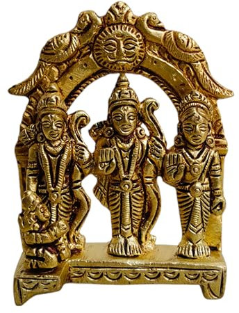 Brass Ram Darbar Ram, Sita, Laxman, Hanuman Idol Sculpture 2.75inch - Spiritual Home , Office Decor Puja Murti - Traditional Hindu Deity Idol - Home Temple Puja Festival Diwali and Gifting Showpiece