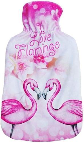 Codulu Wärmflasche mit Flamingo-Plüschbezug, 500 ml, warm, waschbar, Wärmbeutel