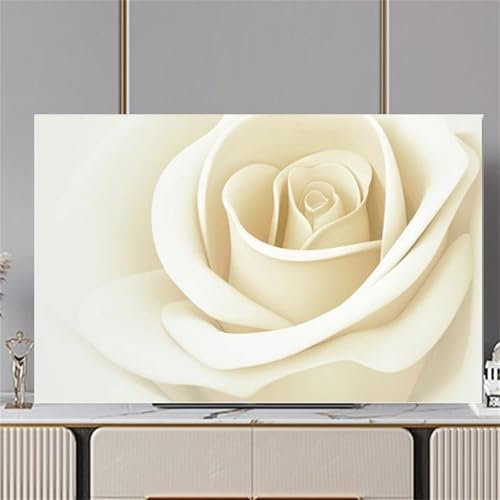 Hixingo Cubierta Antipolvo TV,Impresión Flor de Rosa Cubierta Television Funda para Televisor Universal Elástico Cubierta de TV Protector TV Protector de Televisión (80inch,Flor de Rosa Blanca)