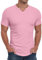 PrinStory T-shirt a maniche corte da uomo con scollo a V a righe Henley maglietta basic slim fit casual maglietta estiva da uomo top, rosa, M