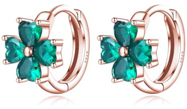 Reffeer 925 Sterling Silber CZ Blatt Creolen für Frauen Kleeblatt Ohrringe grüne St Patricks Day Ohrringe (C-Roségold)
