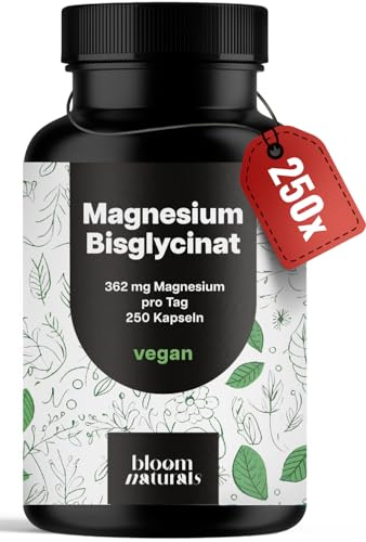 Magnesium Bisglycinat hochdosiert – 250 Kapseln – 362 mg pro Tag