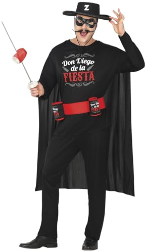FIESTAS GUIRCA | Don Diego de la Fiesta Kostüm für Erwachsene - Hemd, Umhang, Gürtel, Maske und Hose - Maskierter Held Kostüme für Junggesellenabschiede, Halloween und Karneval - Schwarz