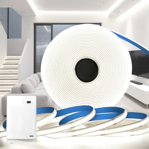 KSIBNW Striscia LED a Batteria, 1M Strisce LED COB Alimentata a Batteria Bianco Freddo 6000K Luci 5V Autoadesivo Flessibile Tubo Luminosa Interno Nastri per Cucina, Camera da Letto, Scaffali, Armadi