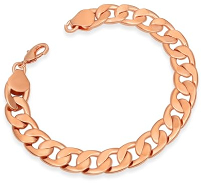 Silver Palace Bracciale classico a catena cubana in rame oro rosa, gioiello da uomo, misura 22,9 cm