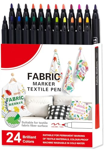 Marqueurs Textiles - Marqueurs Peinture pour Tissus 12/24 Couleurs | Stylo Peinture Tissu Lavable Aquarelle Textile Coton Maison Extérieur Sac Fourre-Tout Chaussures Nappe Céramique Graffiti