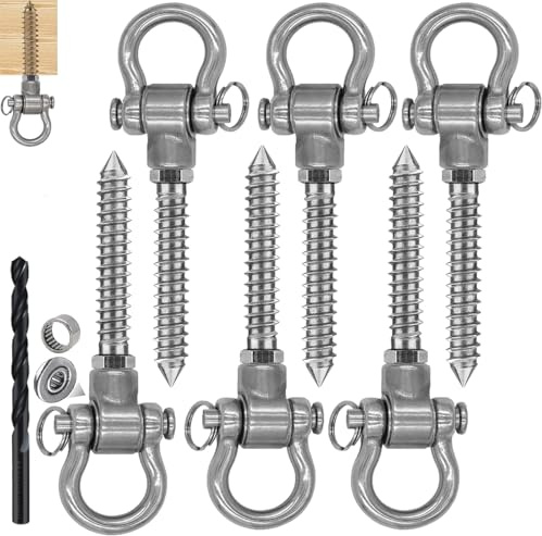 WWFFEN 180° Schaukel-Schraubhaken,140mm Edelstahl Schaukel Aufhängung Hängesessel mit Lagern für Holzbalken Deckenhaken,Spielplatz Yoga Hängematte,6pcs/675kg Kapazität