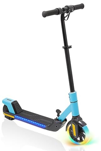 E-Scooter Kinder(6-12 Jahre)- bis zu 16 Km/h,Max. Reichweite 8 Km, 7-Zoll-Vorderrad mit Selbstbeleuchtung,6-Zoll-Vollreifen hinten,Elektroroller Faltbar für Kinder,Geschenk für Jugendliche (Blau)