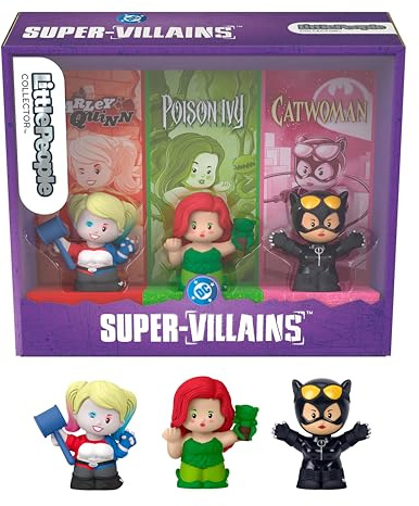 Little People Collector DC Super-Villains Set | Harley Quinn, Catwoman, Poison Ivy, Collectable Figures in Display Box, For Comic Book Fans, JKR80