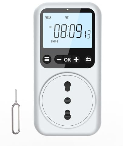 Voniobuy Timer Presa Elettrica Digitale, 18 Programmi con Conto alla Rovescia al Secondo, Display Retroilluminato, Presa Programmabile 16A 3680W per Uso Interno, Antifurto e Scaldabagno Elettrico (1)