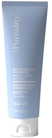 Puréality - Nettoyant Éclat Effet Peau Neuve 120ml Peau Sensible - Purifie, lisse, illumine & démaquille – aux AHA - Nettoyant visage