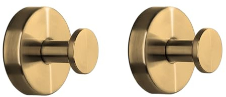 Cyberwork Ganci Senza forare - 2 ganci a ventosa in acciaio inox con ventose. Appendi accappatoio bagno, strofinacci cucina, ventose con gancio per bagno, cucina, ufficio (D'oro)