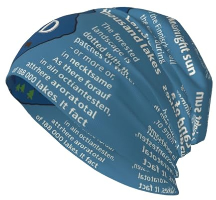 FHIZOAL Finnland Karte mit verschiedenen Feat Erwachsene Herren Strickmütze Winter warme Mützen Totenkopfmütze kaltes Wetter Wandern Skifahren Outdoor-Aktivitäten, Schwarz , Einheitsgröße