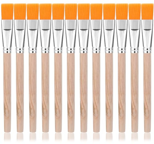 DOPENSPI 12PCS Glue Brush, 9mm Wide Solder Flux Brushes Wooden Handle Nylon Brush Head Small Paint Brushes Paint BrushSet for Painting Stains Glue DIY