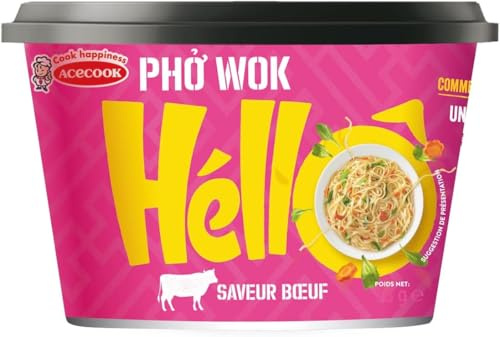 HELLO PHO WOK Instantreisnudeln, Rind - 1 x 76 g (Packung mit 5)