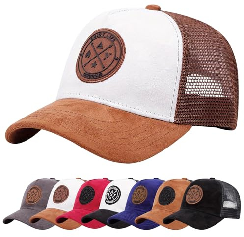 Baynetin Unisex Baseball Cap | Embroidered Trucker Style | Adjustable Mesh Back | UPF50+ UV Protection | Summer Sun & Sports Hat (Brown & White)