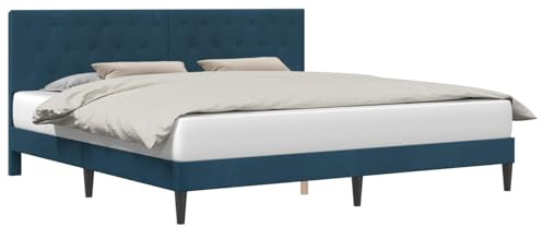 vidaXL Bettrahmen mit Kopfteil Blau 180 x 200 cm Samt, Modernes Schlafzimmer, schicke Samt-Bettgestell, rechteckiges Design, Elegante Bettwäsche, praktischer Stil