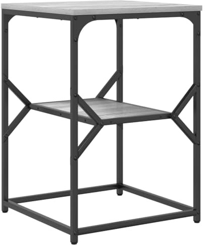 Heofavd Table d'appoint grise Sonoma 41 x 40 x 60 cm - Design moderne en bois et acier - Avec étagère intégrée - Table basse pour salon, chambre à coucher et petits espaces