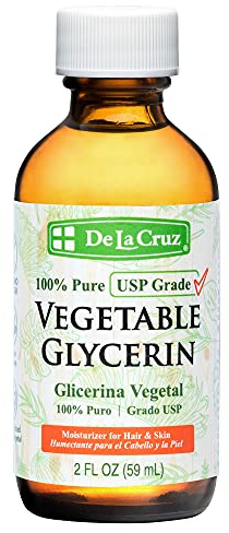 De La Cruz Vegetable Glycerin, Glass Bottle, 100% Pure Liquid Glycerine USP Grade for Hair, Skin and DIY Projects, 2 FL. OZ.