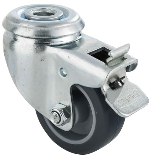 TENTE 9027 - Roulette Pivotante à Trou Centrale 5 cm - Avec frein puissant à œillet 11 mm - Charge 40 kg - Moyeu lisse