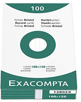 Exacompta 13802X Karteikarten (205q/qm Karton, holzfrei, DIN A6, liniert, ungelocht) 100er Pack weiß