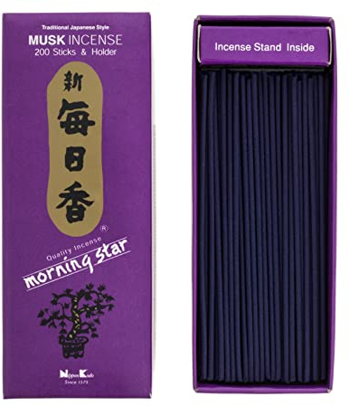 Nippon Kodo Räucherstäbchen Morning Star Moschus, Räucherstäbchen im japanischen Stil mit 200 Riegeln, inkl. Räucherstäbchenhalter