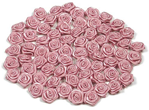 Rosen 15 mm x 20 Stück Satinrosen Aufnäher Deko Blumen Röschen zum Basteln Haarschmuck kleine Rosenköpfe Farbe: altrosa 158