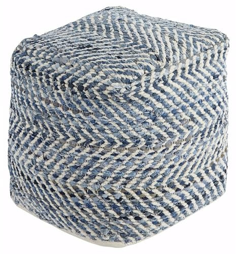 Signature Design by Ashley Chevron handgefertigter gewebter Sitzpuff, 45,7 x 45,7 cm, Blau und Weiß