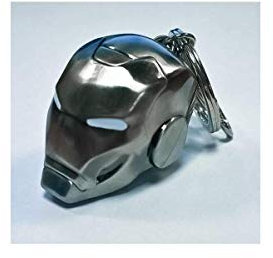 Iron Man SMK002NB Marvel Helmet Mark II Silver Metal Keyring with Mini Carabiner, gray, 1:4