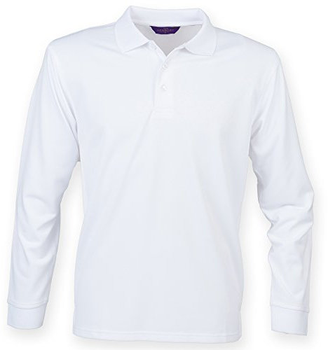Henbury Mens Coolplus Moisture Wicking Long Sleeve Polo Shirt (L) (White)