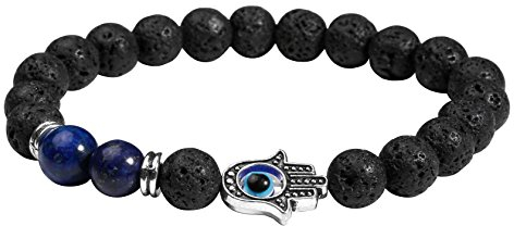 MILAKOO Stretch-Armband mit Lavastein, Hamsa-Hand, böser Blick, Meditation, Yoga, Reiki, 1–5 Stück, 18 cm, Stein, Glas,