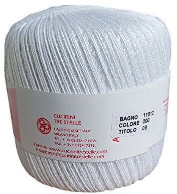 Gomitoli di cotone tre ali, titolo 8, (100g) (Bianco 000)