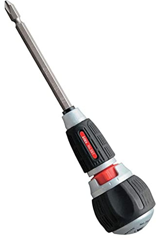 ANEX Ratcheting Screwdriver Ball Handle, Japanese Heavy Duty Magnetic Bit Set (Phillips+2, Flat Head-6), Quick Ball Grip 72 Gear Ratchet Screwdriver, Made in JAPAN