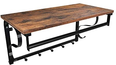VASAGLE Wandgarderobe mit Regal, 5 Haken, Kleiderstange, für Flur, Badezimmer, Wohnzimmer, rustikales Braun und Schwarz LCR11BX