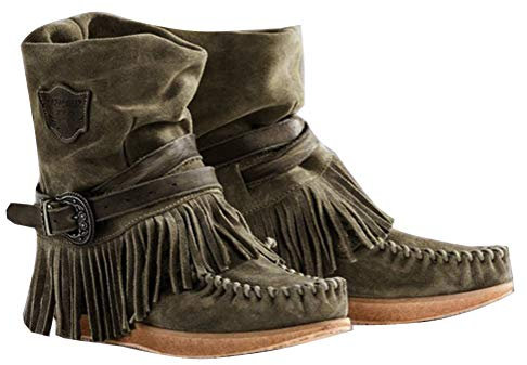 Minetom Damen Stiefeletten Niedrige Absätze Fransenstiefel Plateau Halbstiefel mit Keilabsatz Halbschaft Ankle Boots Knöchelstiefel Winter Schlupfstiefel Elegant Schuhe A Grün 42 EU