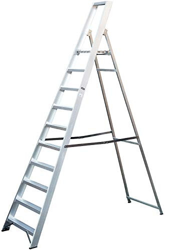 2.2m Aluminium Platform Step Ladders -10 Tread- Professional Lightweight HEAVY DUTY Steps – Wide Non-Slip Flat Rungs & Feet – Trade Decorating & Home DIY Climber – 3.8m Working Height/Reach