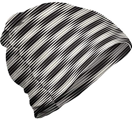 ABAKUHAUS Abstrakt Unisex Beanie, Wellenförmige Monochrome Stripes, Wandern im Freien, Dark Brown Eierschale