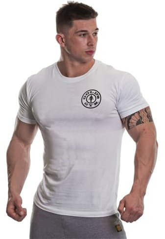 Gold's Gym Herren Gold’s Gym Ggts001 Mens Basic Left Chest Muscle Joe Print Logo Crew Neck T-Shirt, weiß/schwarz, XXL