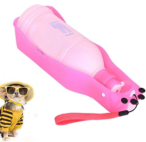KANKOO Gourde pour Chien Voyage Bouteille d Eau pour Chien Chien Bouteille d'eau avec Bol Pet Voyage Bouteille d'eau Chien Voyage Accessoires Pink,600ml