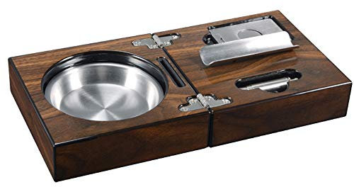 Cendrier à Cigares Pliable de Luxe avec Coupe-Cigare Guillotine Support en Acier Inoxydable Étui de Voyage en Bois Cadeau pour Hommes